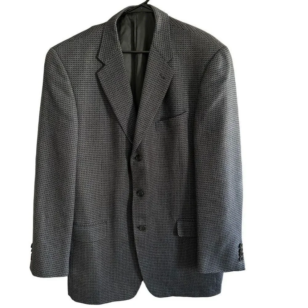 Joseph Abboud blazer suit jacket size 42L 100% wool houndstooth pattern blue tan
